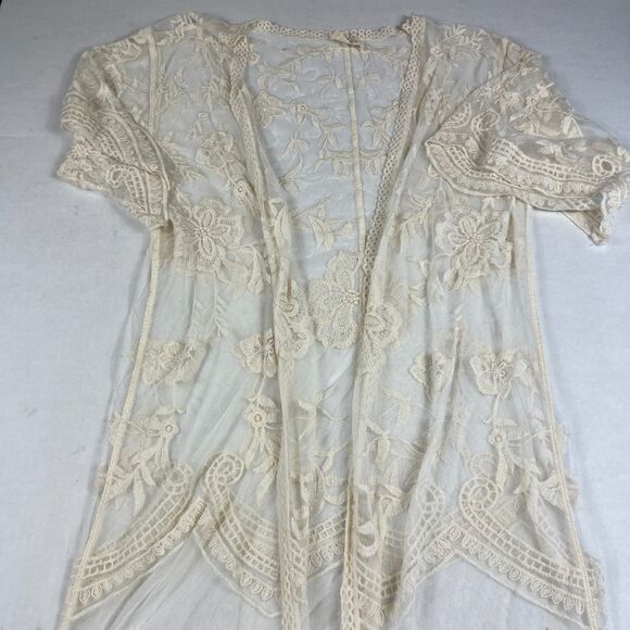 Ember Boho Lace Embroidered Kimono Duster Sheer Festival Cover Up Romantic L - Picture 3 of 9